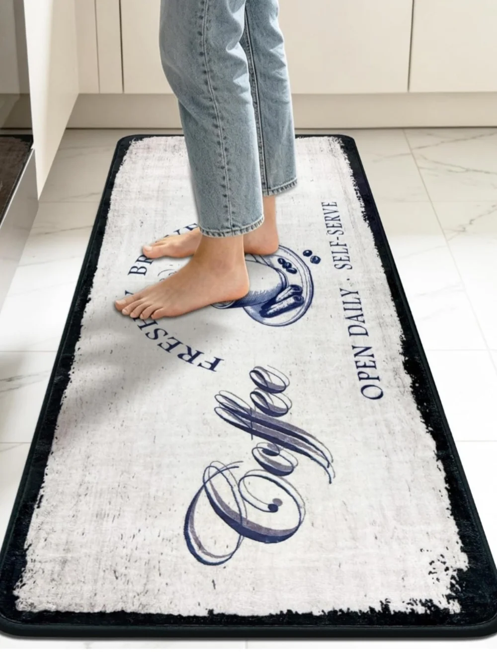 Coffee Bar Kitchen Runner Rug | 20x48 Plush Anti-Fatigue Rug | Non-Slip Backing